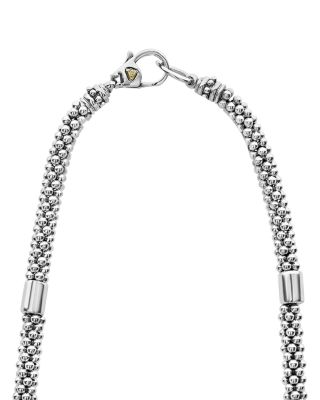 18K Yellow Gold & Sterling Silver High Bar Station Necklace, 16"