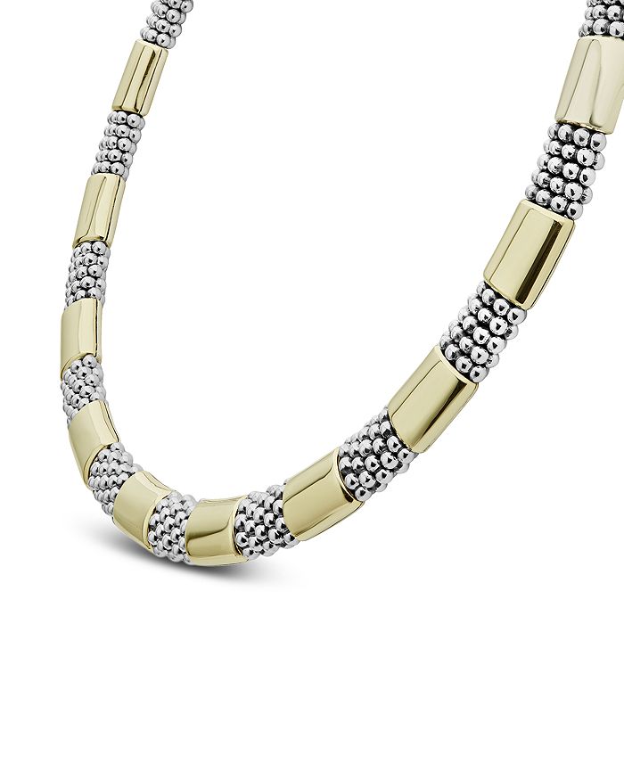 Shop Lagos 18k Yellow Gold & Sterling Silver High Bar Collar Necklace, 16 In Gold/silver