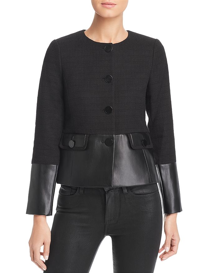 KARL LAGERFELD Paris Tweed & Faux Leather Jacket | Bloomingdale's