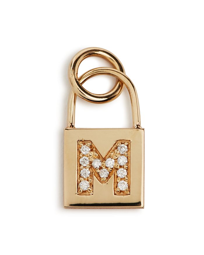 Zoë Chicco 14k Yellow Gold Initial Padlock Charm With Diamonds In M/gold