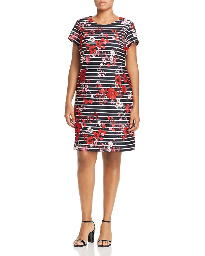 Adrianna Papell Plus Graphic Printed Shift Dress In Black Multi