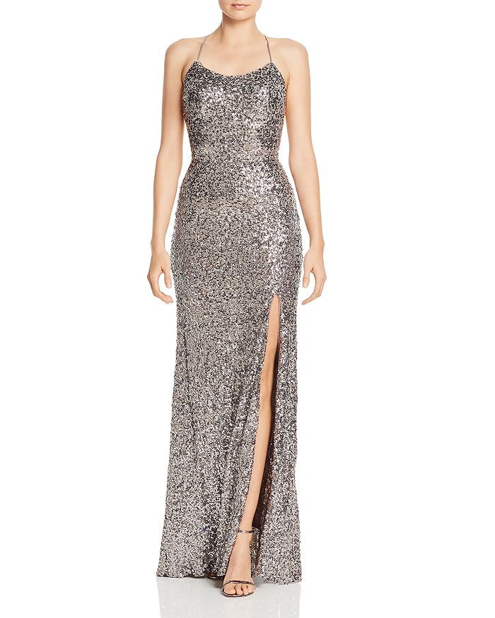 Aqua Sequin Embellished Gown - 100% Exclusive In Taupe