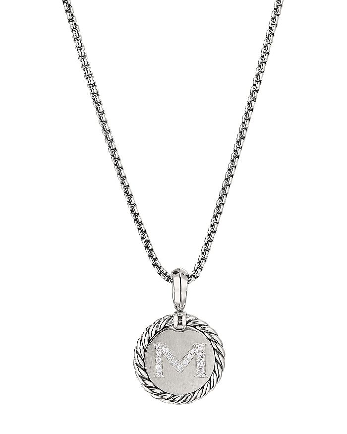 DAVID YURMAN STERLING SILVER CABLE COLLECTIBLES INITIAL CHARM NECKLACE WITH DIAMONDS, 18,N14521DSSADI18M