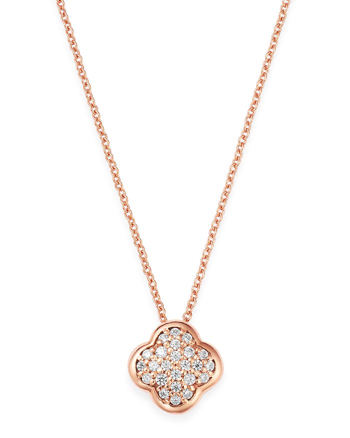 Shop Bloomingdale's Pave Diamond Clover Pendant Necklace In 14k Rose Gold, 0.08 Ct. T.w. - 100% Exclusive In White/rose Gold