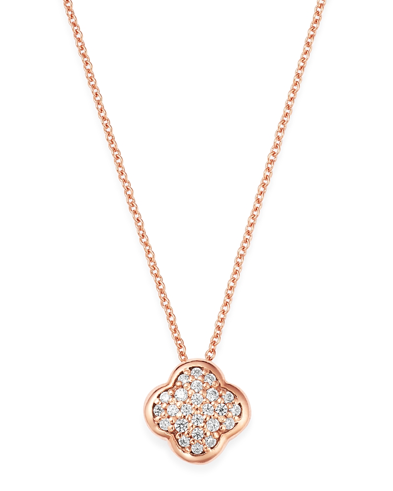 Bloomingdale's Fine Collection Pave Diamond Clover Pendant Necklace in 14K Rose Gold, 0.08 tcw