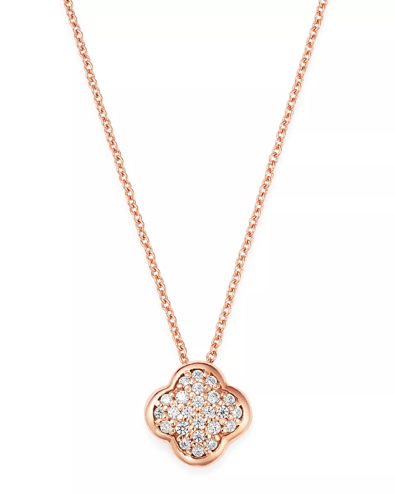 Bloomingdale's Fine Collection Pave Diamond Clover Pendant Necklace in 14K Rose Gold, 0.08 tcw