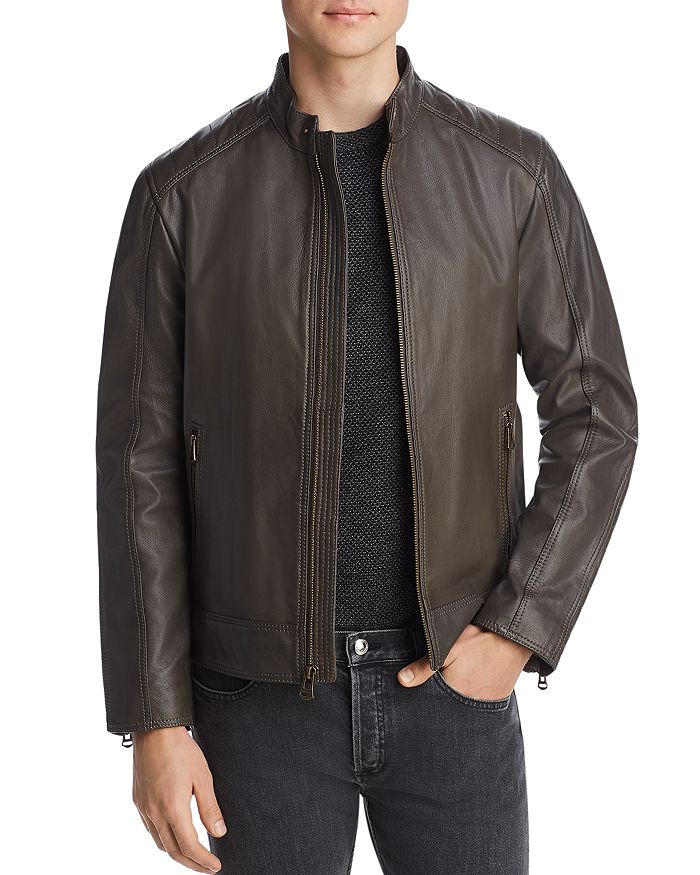 Cole Haan Leather Moto Jacket In Gray