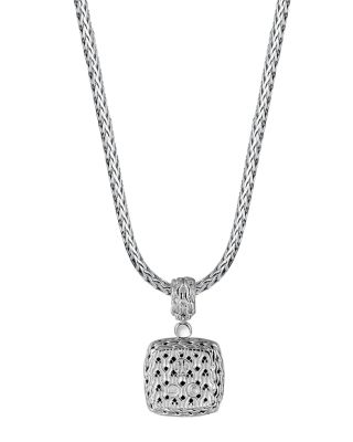 Sterling Silver Classic Chain Medium Square Pendant with Black Sapphire