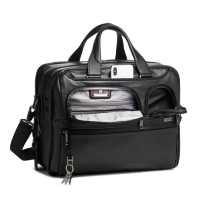 Alpha 3 Leather Expandable Organizer Laptop Brief