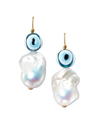 Tory Burch Evil Eye Cultured Freshwater Pearl Drop Earrings | Bloomingdale's