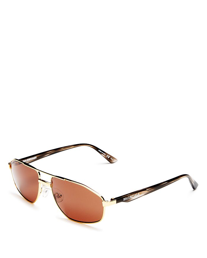 Balenciaga Men's Vintage Brow Bar Aviator Sunglasses, 58mm In Gold/rust Solid