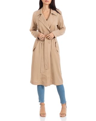 Avec Les Filles - Pinstriped Long Trench Coat - Exclusive