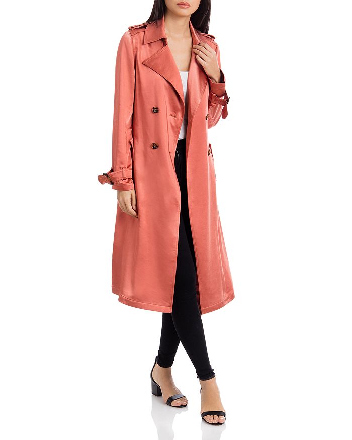 Badgley mischka double store breasted satin trench coat