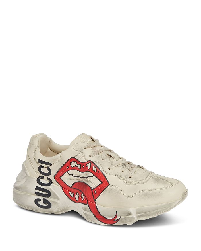 Gucci Men&#39;s Rhyton Mouth Print Leather Sneakers | Bloomingdale&#39;s