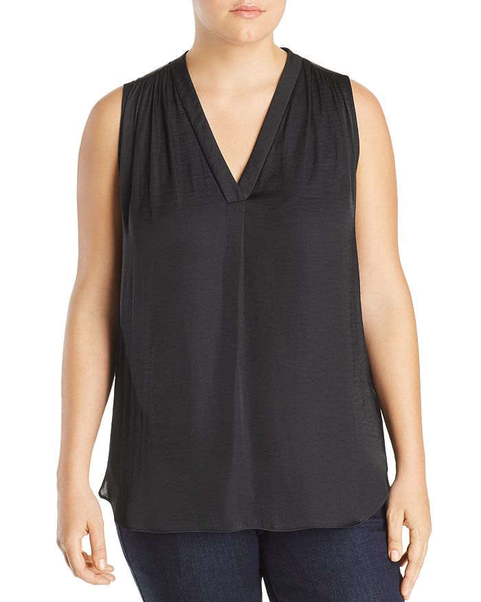 Shop Vince Camuto Plus Plus Shirred Sleeveless Top In Rich Black