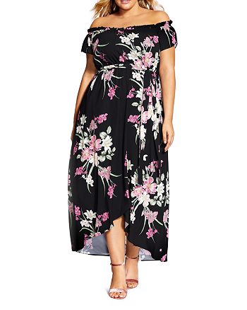 City Chic Plus Off-the-Shoulder Floral Print Maxi Dress | Bloomingdale's