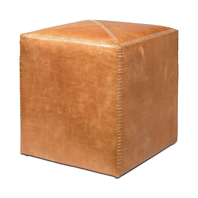 Jamie Young Small Buff Leather Ottoman In Leather