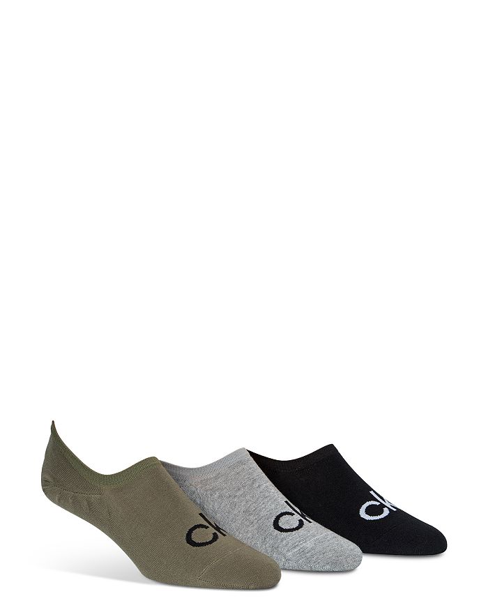 Calvin Klein Logo No Show Liner Socks, Pack Of 3 In Olive/gray/black