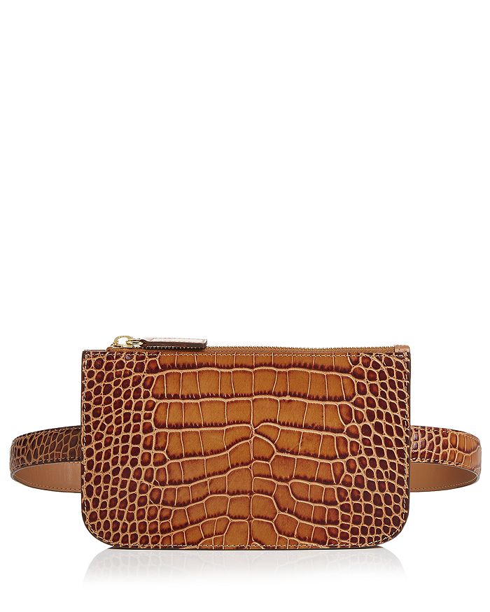 Alice.d Croc-embossed Rectangle Belt Bag In Tan Croc/gold