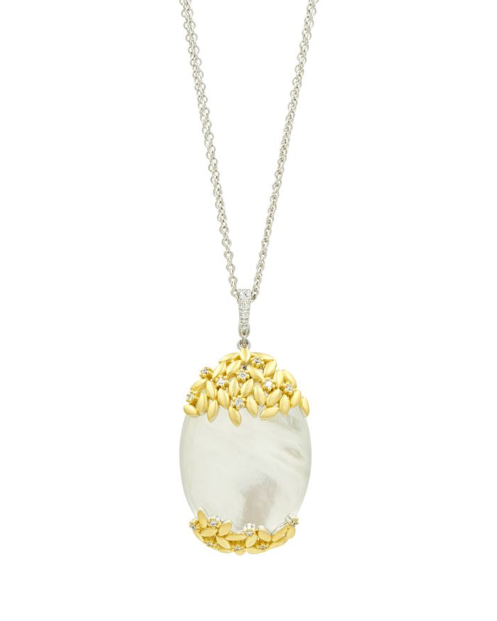 FREIDA ROTHMAN FLEUR BLOOM OVAL PENDANT STATEMENT NECKLACE IN 14K GOLD-PLATED & RHODIUM-PLATED STERLING SILVER, 27,FBPYZMPN49-27
