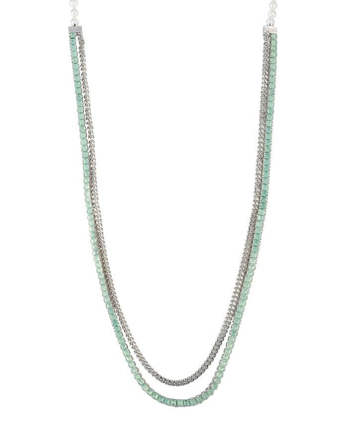 Carolee Simulated Pearl, Stone & Chain Double Strand Necklace, 42 In Silver