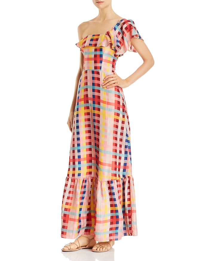 Carolina K Una One-shoulder Printed-silk Maxi Dress In Multi