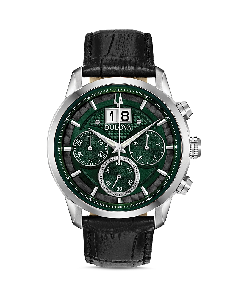 Bulova Sutton Leather Chronograph Mens Watch In Green/black
