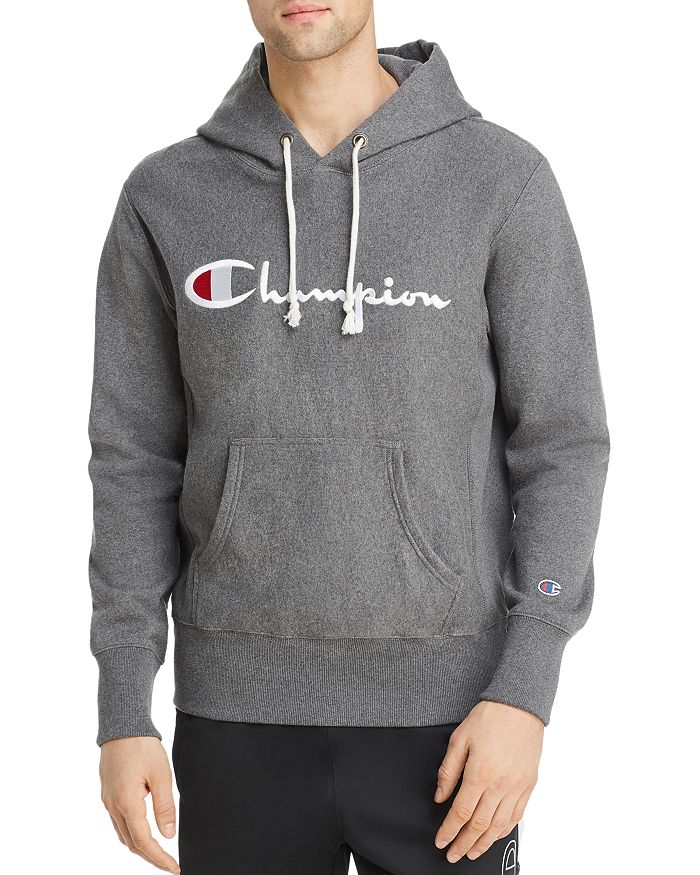 Champion Embroidered Logo Hooded Sweatshirt In Oxford Gray