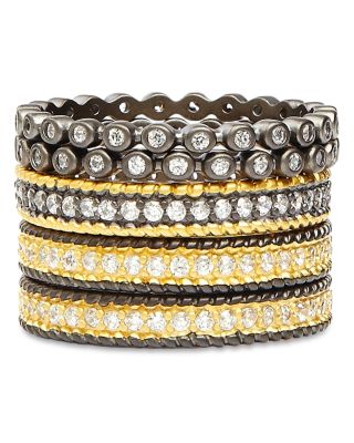 Freida Rothman - Classic Stackable Rings in 14K Gold-Plated & Rhodium-Plated Sterling Silver, Set of 5