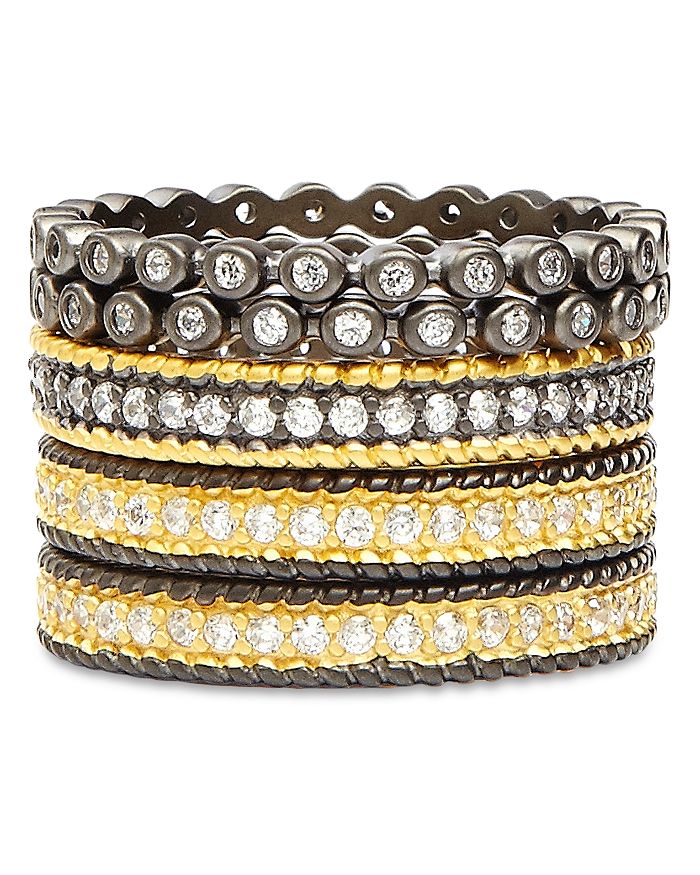 FREIDA ROTHMAN CLASSIC STACKABLE RINGS IN 14K GOLD-PLATED & RHODIUM-PLATED STERLING SILVER, SET OF 5,YRZR0973B