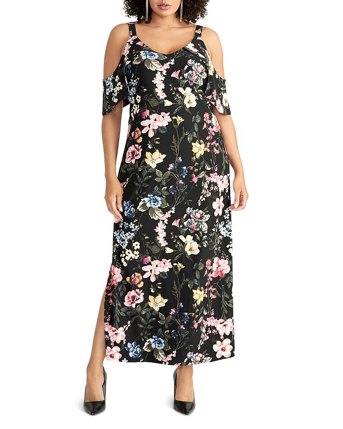 Rachel Roy Plus Gaia Floral-print Cold-shoulder Maxi Dress In