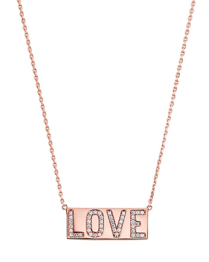 Michael Kors Love Plaque Pendant Necklace In 14k Gold-plated Sterling Silver Or 14k Rose Gold-plated Sterling Sil