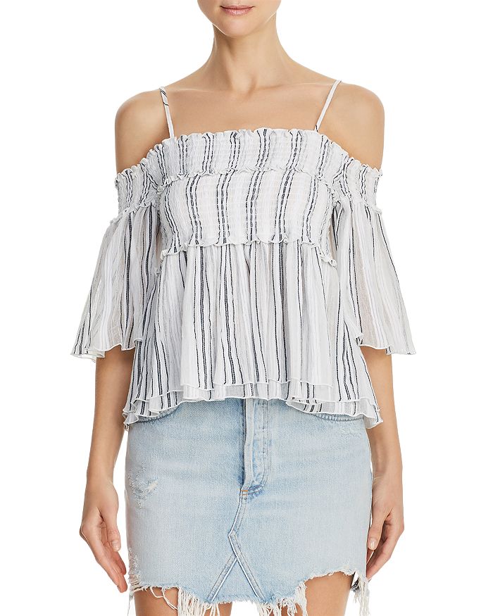 ATM ANTHONY THOMAS MELILLO STRIPED COLD-SHOULDER TOP,AW5134-BAL