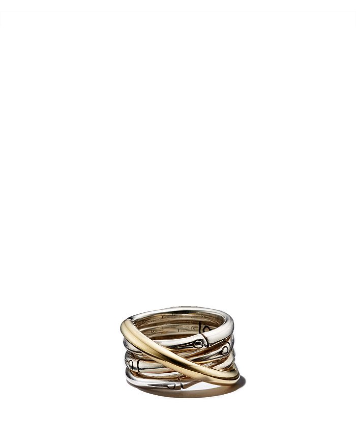 JOHN HARDY BRUSHED 18K YELLOW GOLD AND STERLING SILVER BAMBOO RING,RZ5939X8
