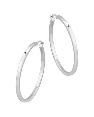 white gold square tube hoop earrings