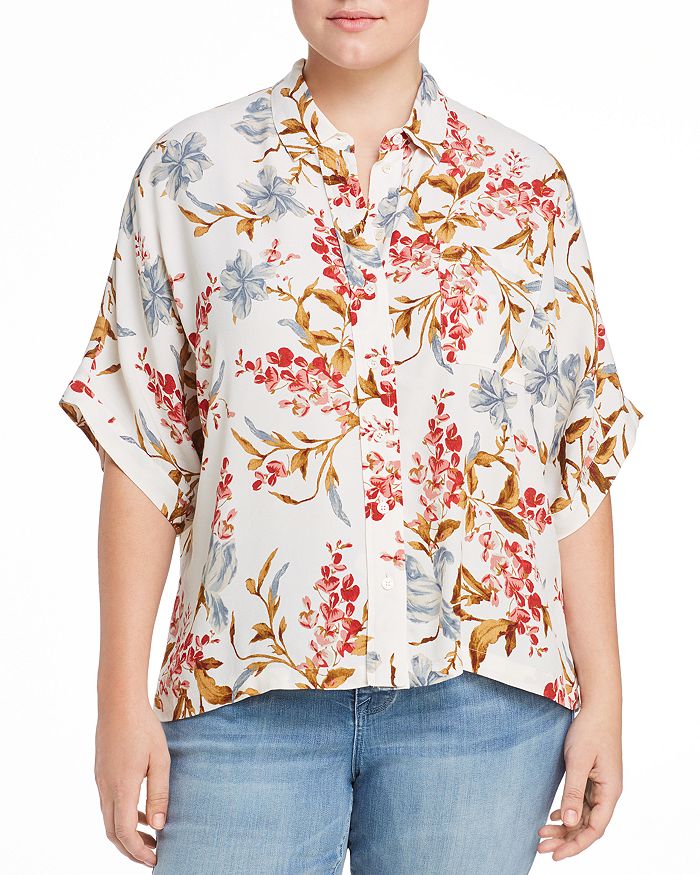 Vince Camuto Plus Wildflower-print Shirt In Pearl Ivory