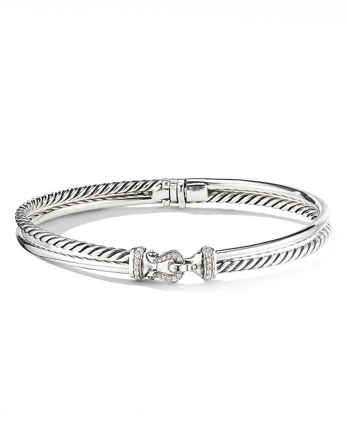 DAVID YURMAN STERLING SILVER CABLE BUCKLE TWO-ROW BRACELET WITH DIAMONDS,B14689DSSADIM