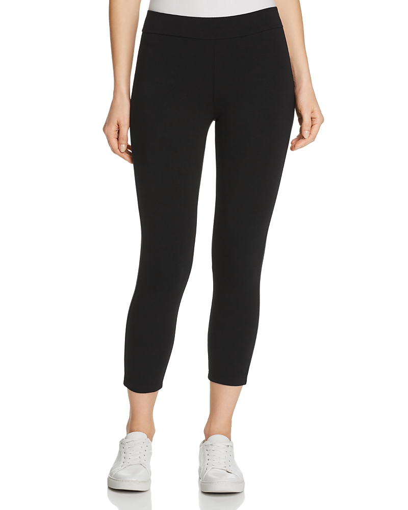 Hue Embroidered Eyelet Hem Cotton Capri Leggings In Black