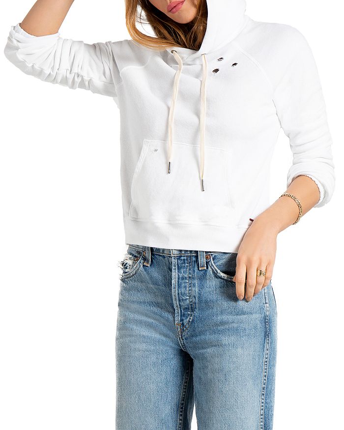 Distressed hooded sweatshirt discount