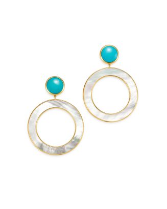 18K Yellow Gold Polished Rock Candy Turquoise & Mother-of-Pearl Drop Earrings