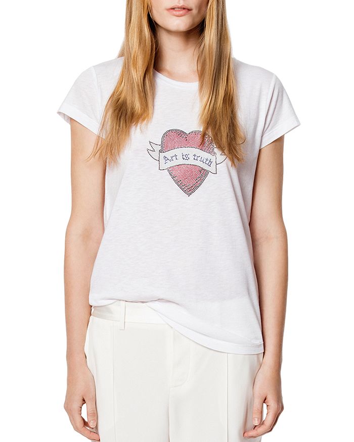 ZADIG & VOLTAIRE HEART EMBELLISHED SKINNY TEE,SHTS1823F