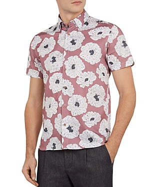 TED BAKER LEAVE LARGE FLOWER PRINT SLIM FIT SHIRT,MMA-LEAVE-TH9M