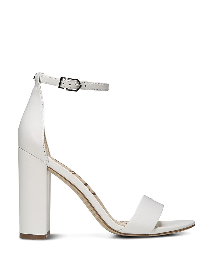 Shop Sam Edelman Women's Yaro Ankle Strap Block Heel Sandals In Bright White Leather