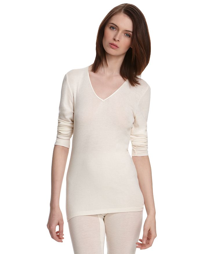 Shop Hanro Woolen Silk Basic Long Sleeve Shirt In Cygne Ivory