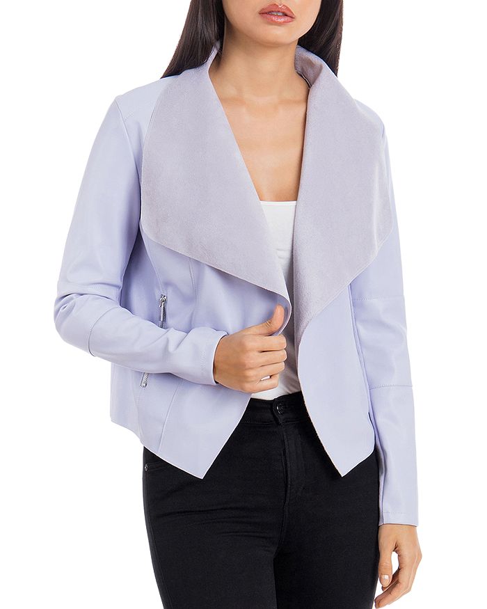 Bagatelle Draped Faux Leather Jacket In Lavender