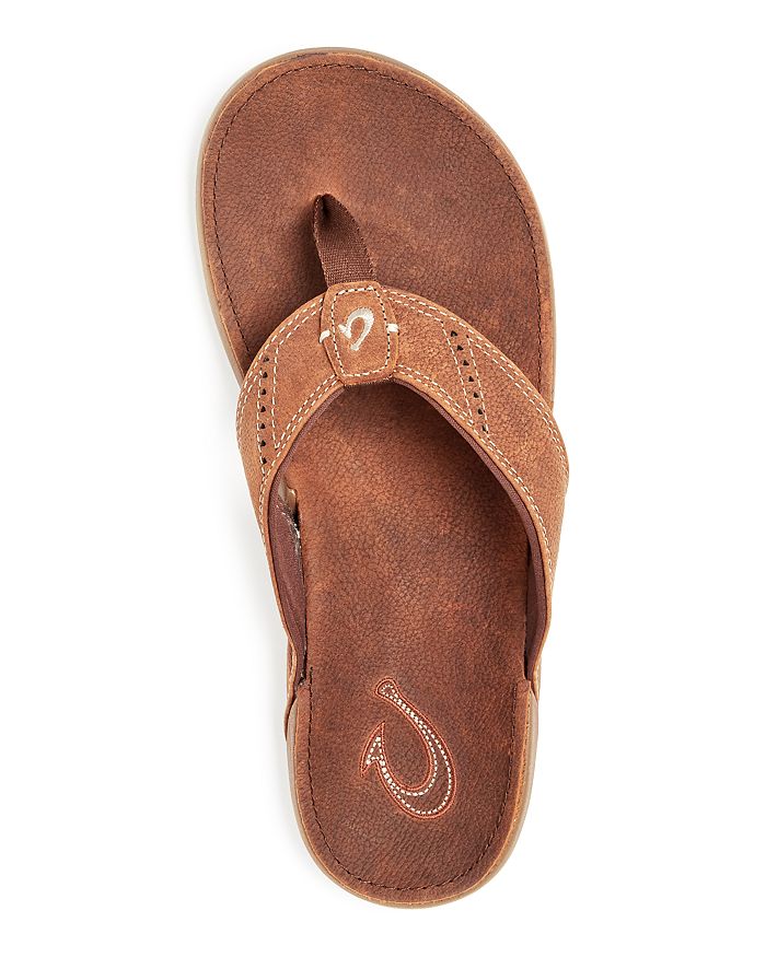 Olukai Men's Nui Leather Flipflops In Rum/ Rum ModeSens