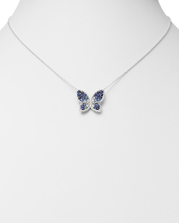 Shop Bloomingdale's Blue Sapphire & Diamond Butterfly Necklace In 14k White Gold, 16 - 100% Exclusive In Blue/white