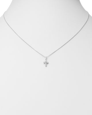 Diamond Mini Cross Pendant Necklace in 14K White Gold, 0.25 tcw 