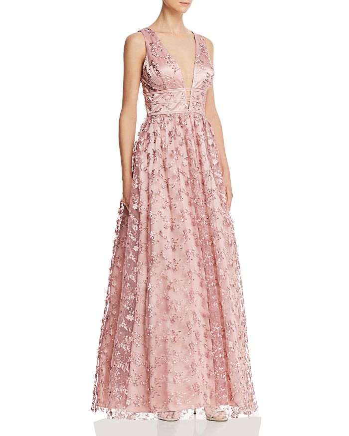 Avery G Floral Embroidered Tulle Gown In Mauve