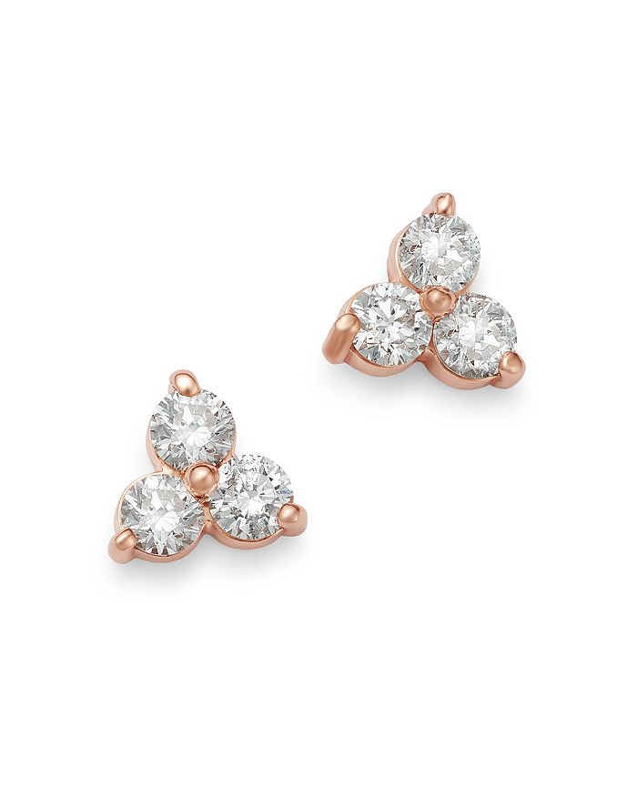 Bloomingdale's Diamond Three-stone Stud Earrings In 14k Rose Gold, 0.35 Ct. T.w. - 100% Exclusive In White/rose Gold